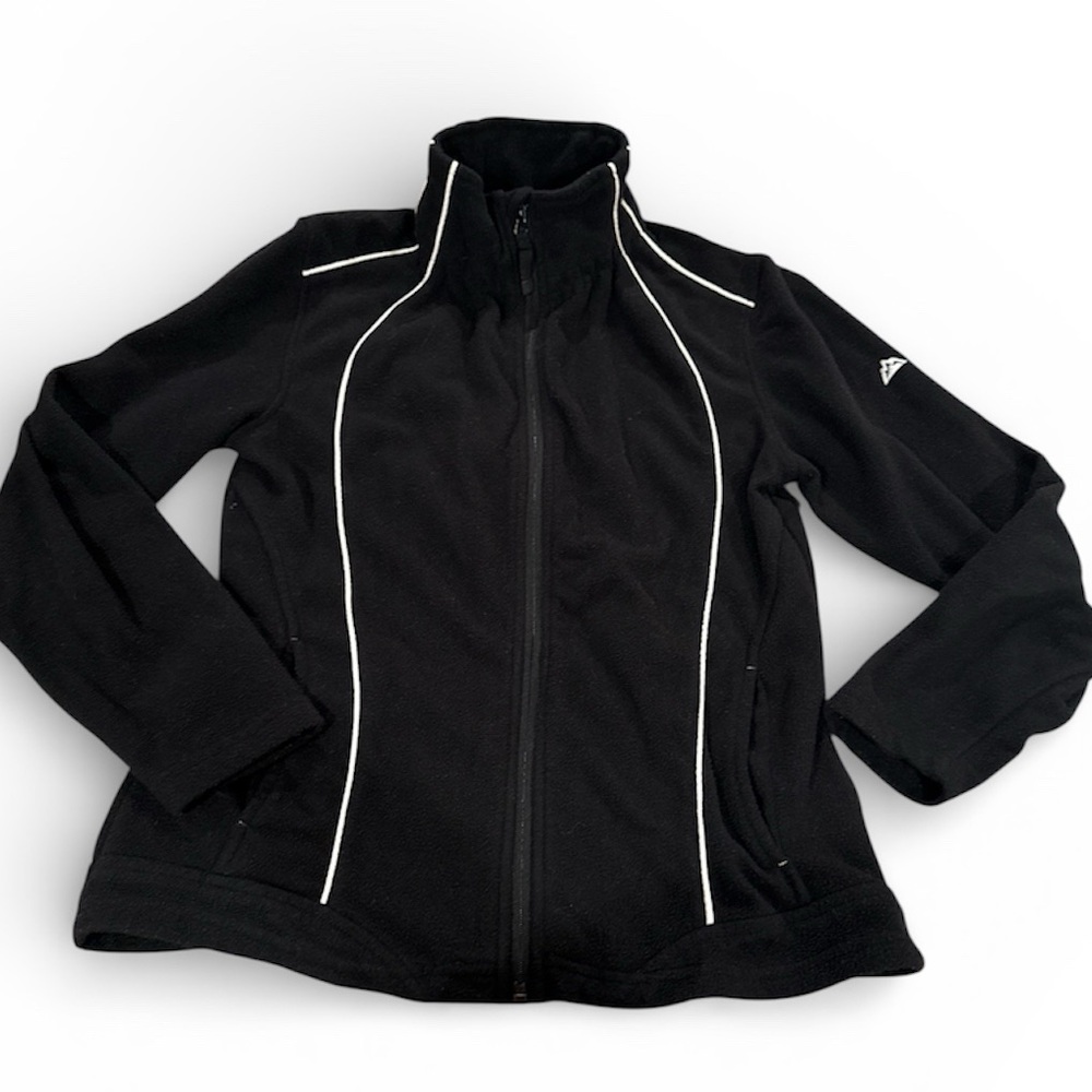 Snozu Black Fleece Full Zip Performance Jacket White Piping Small